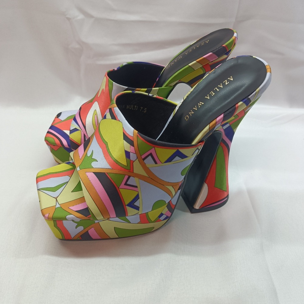 Azalea Wang Nakisha 70s Style Retro Platform Square Toe Flared 6in Heels 7.5 - Picture 1 of 9